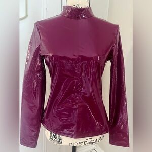 Magenta SHEIN faux leather mock turtleneck top with back zipper.
